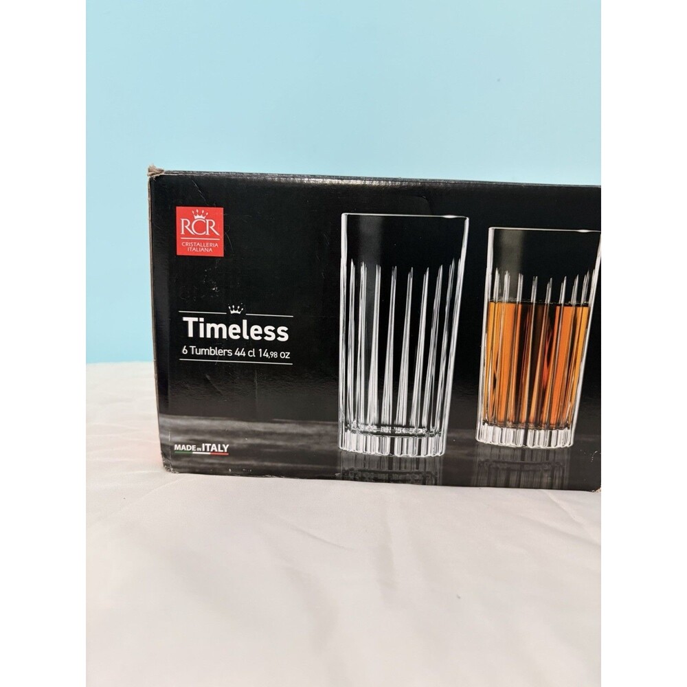 Set of 6–RCR Timeless Luxion Crystal Tumblers Glasses 14.98 OZ ITALY NEW In Box - Picture 7 of 9